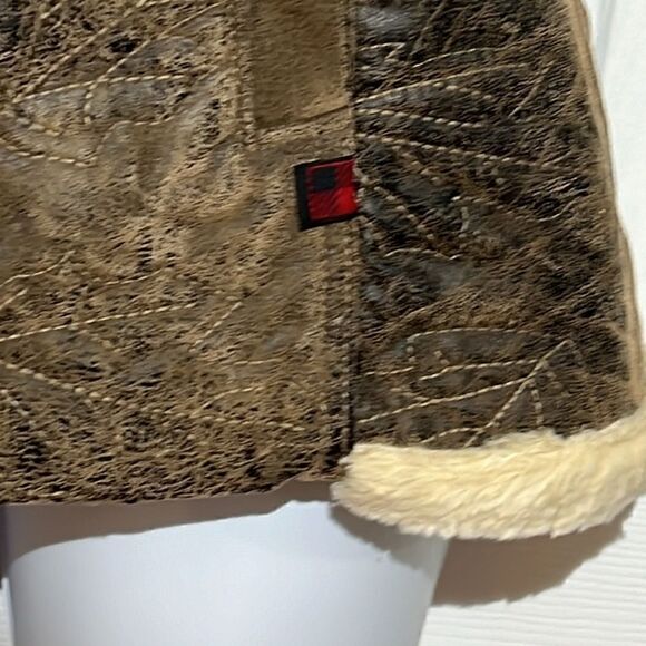 Woolrich Saddle Brown‎ Leaf Embroidered Faux Sherpa Lined Vest Jacket Sz M - Picture 6 of 12